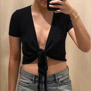 Brandy Melville Tie Front Black TShirt NWT